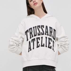 Trussardi hanorac de bumbac femei, culoarea bej, neted