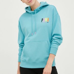 Puma bluza 533564 femei, culoarea turcoaz, cu imprimeu