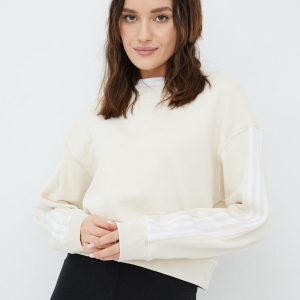 adidas Originals hanorac de bumbac Adicolor HC2049 femei, culoarea bej, neted