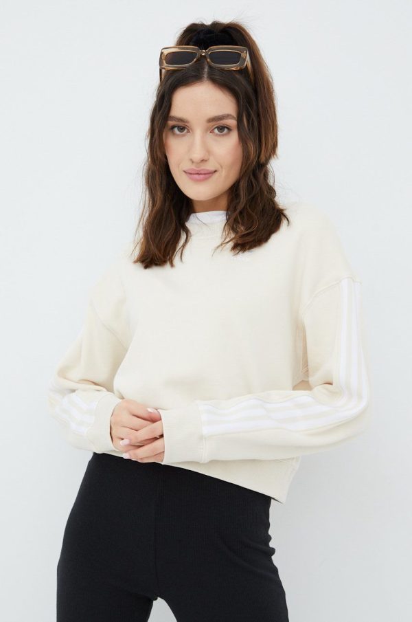 adidas Originals hanorac de bumbac Adicolor HC2049 femei, culoarea bej, neted