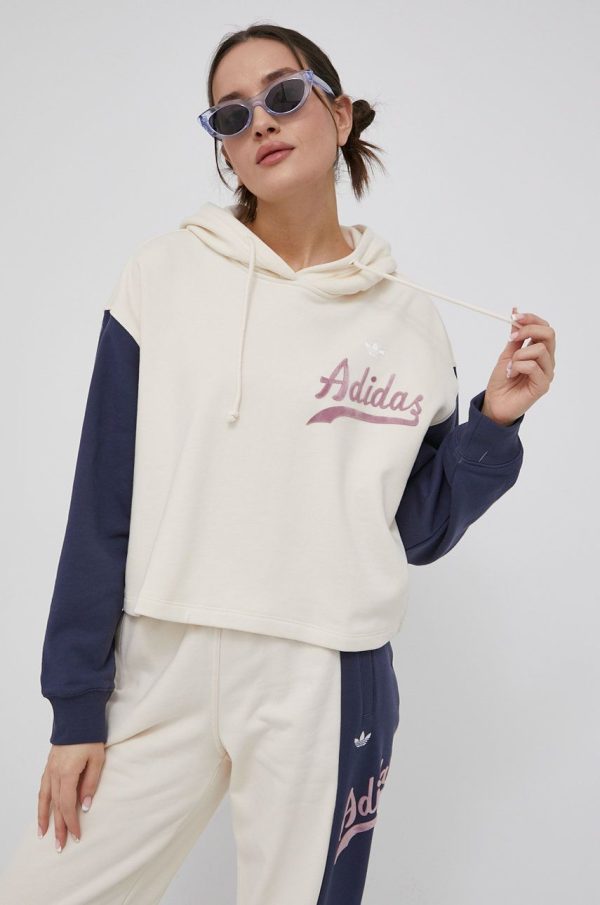 SS22-BLD0KO_01X_F1.jpg adidas Originals bluza HD9782 femei, culoarea bej, cu imprimeu