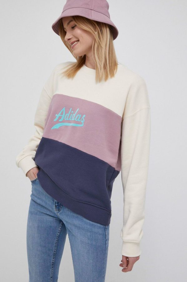 SS22-BLD0KP_01X_F1.jpg adidas Originals hanorac de bumbac HD9783 femei, culoarea bej, cu imprimeu