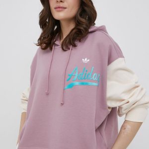 adidas Originals hanorac de bumbac HD9784 femei, culoarea roz, cu imprimeu