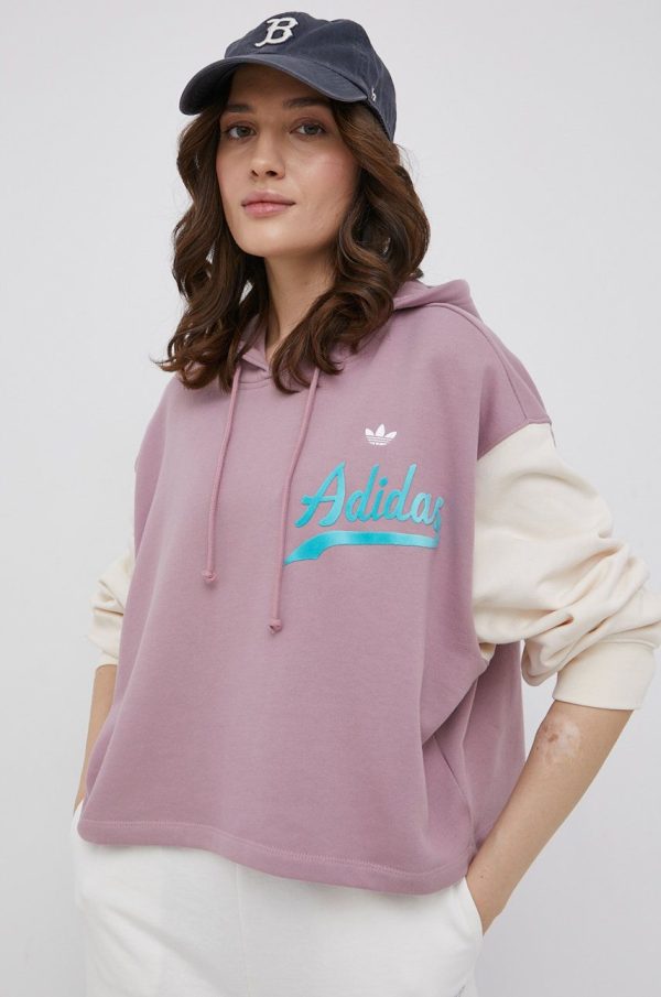 SS22-BLD0KR_34X_F1.jpg adidas Originals hanorac de bumbac HD9784 femei, culoarea roz, cu imprimeu