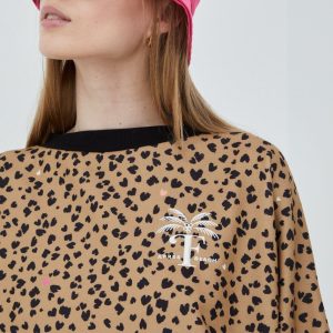 Femi Stories bluza femei, culoarea maro, cu imprimeu