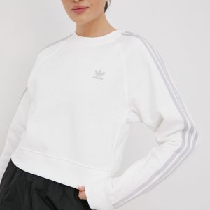 adidas Originals hanorac de bumbac Adicolor HF7531 femei, culoarea alb, cu imprimeu