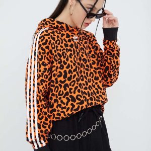 adidas Originals hanorac de bumbac X Rich Mnisi HC4476 femei, culoarea portocaliu, modelator