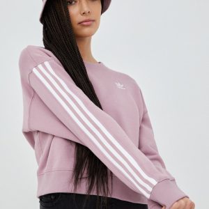 adidas Originals hanorac de bumbac Adicolor HC2027 femei, culoarea violet, cu imprimeu