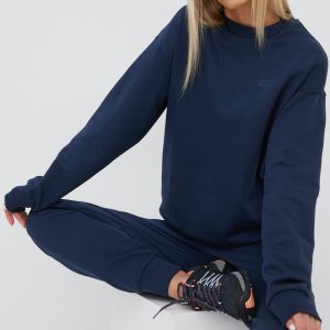 Jack Wolfskin hanorac de bumbac femei, culoarea albastru marin, neted