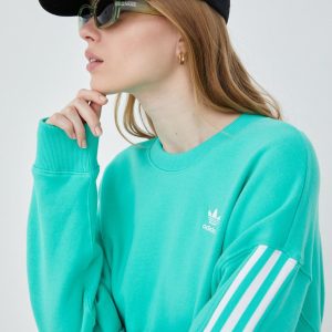 adidas Originals hanorac de bumbac Adicolor HE9735 femei, culoarea verde, cu imprimeu