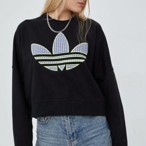SS22-BLD0RO_99X_F1.jpg adidas Originals hanorac de bumbac Trefoil Moments femei, culoarea negru, cu imprimeu