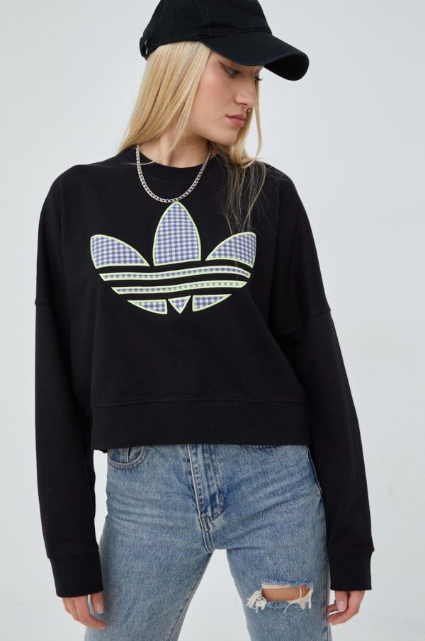 SS22-BLD0RO_99X_F1.jpg adidas Originals hanorac de bumbac Trefoil Moments femei, culoarea negru, cu imprimeu