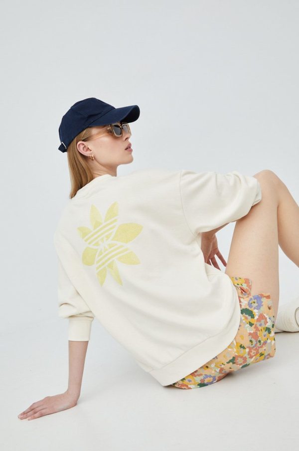 SS22-BLD0SJ_01X_F1.jpg adidas Originals hanorac de bumbac HD2765 femei, culoarea bej, cu imprimeu