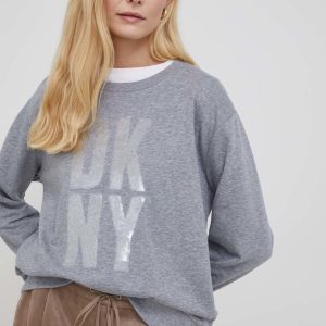 Dkny bluza femei, culoarea gri, cu imprimeu
