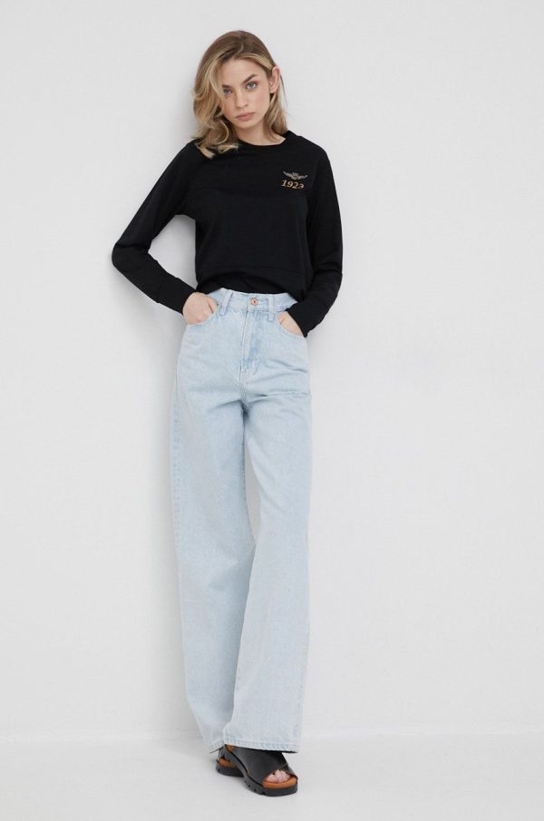 SS22-BLD0UH_99X_F1.jpg Aeronautica Militare bluza femei, culoarea negru, cu imprimeu
