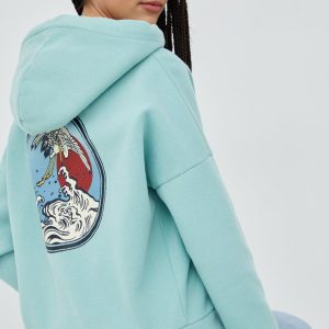 Superdry bluza femei, culoarea turcoaz, cu imprimeu