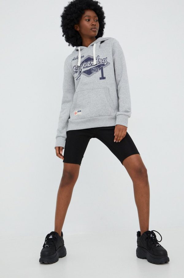 Superdry bluza femei, culoarea gri, melanj