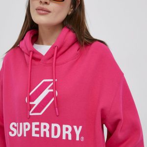 Superdry hanorac de bumbac femei, culoarea violet, cu imprimeu