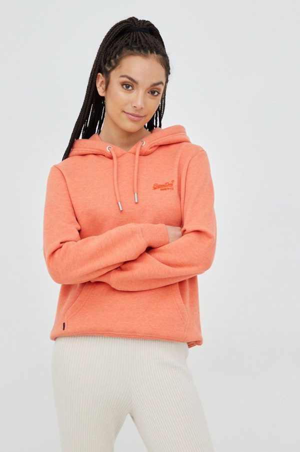 Superdry bluza femei, culoarea portocaliu, cu imprimeu