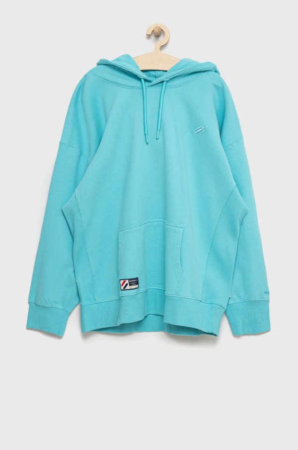 SS22-BLD115_56X_F1.jpg Superdry hanorac de bumbac femei, culoarea turcoaz, neted