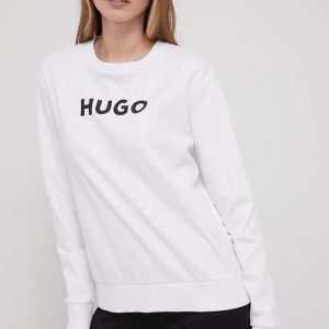 Hugo hanorac de bumbac femei, culoarea alb, cu imprimeu