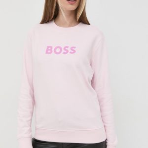 BOSS hanorac de bumbac femei, culoarea roz, cu imprimeu