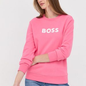 BOSS hanorac de bumbac femei, culoarea roz, cu imprimeu