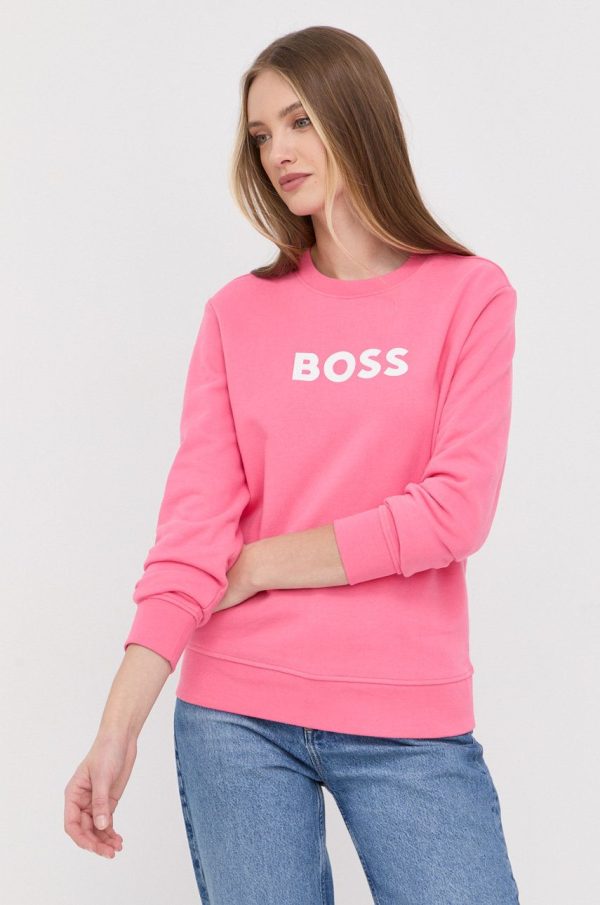 SS22-BLD153_30X_F1.jpg BOSS hanorac de bumbac femei, culoarea roz, cu imprimeu