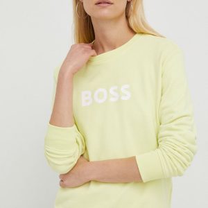 BOSS hanorac de bumbac femei, culoarea verde, cu imprimeu