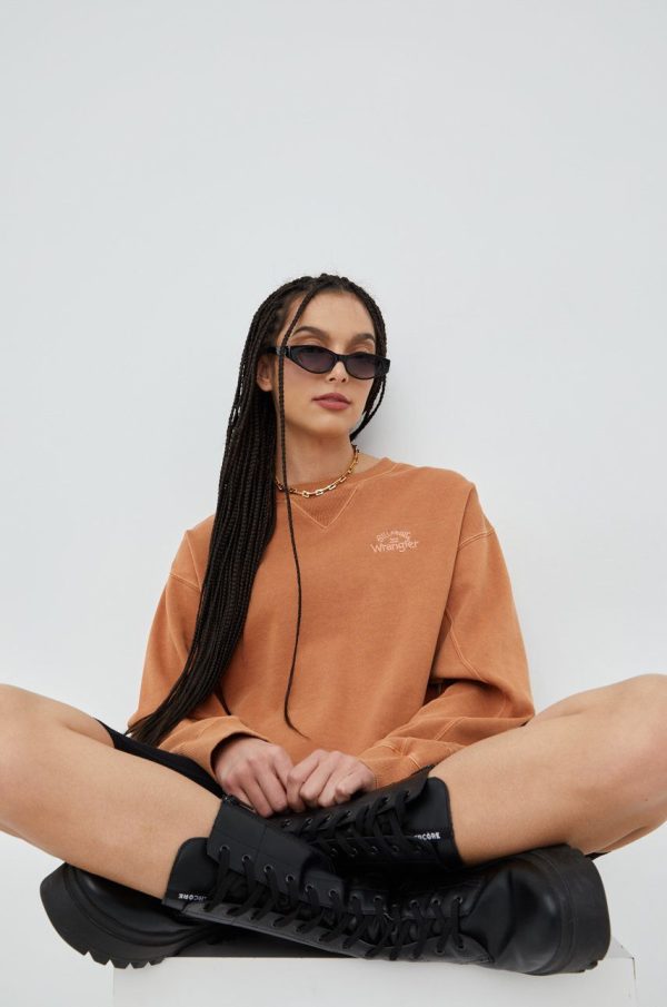 Billabong bluza Billabong X Wrangler femei, culoarea portocaliu, cu imprimeu