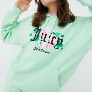 Juicy Couture bluza femei, culoarea turcoaz, cu imprimeu