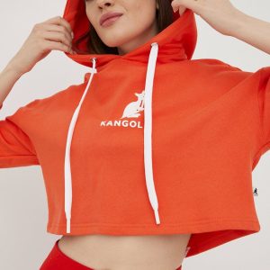 Kangol hanorac de bumbac femei, culoarea portocaliu, cu imprimeu