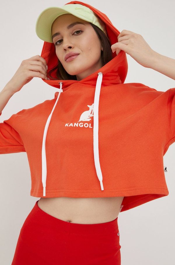Kangol hanorac de bumbac femei, culoarea portocaliu, cu imprimeu