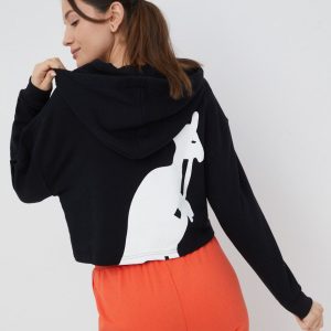 Kangol hanorac de bumbac femei, culoarea negru, cu imprimeu