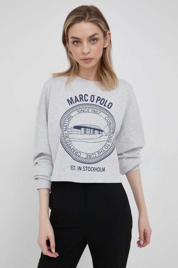 Marc O'Polo hanorac de bumbac femei, culoarea gri, cu imprimeu