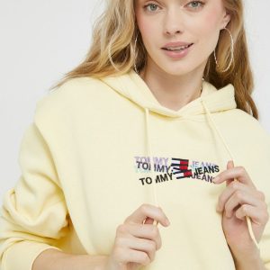 Tommy Jeans bluza femei, culoarea galben, cu imprimeu