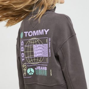 SS22-BLD1JB_88X_F1.jpg Tommy Jeans bluza femei, culoarea maro, cu imprimeu