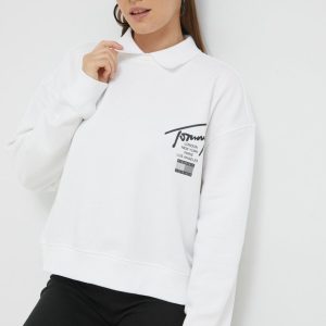 Tommy Jeans bluza femei, culoarea alb, cu imprimeu
