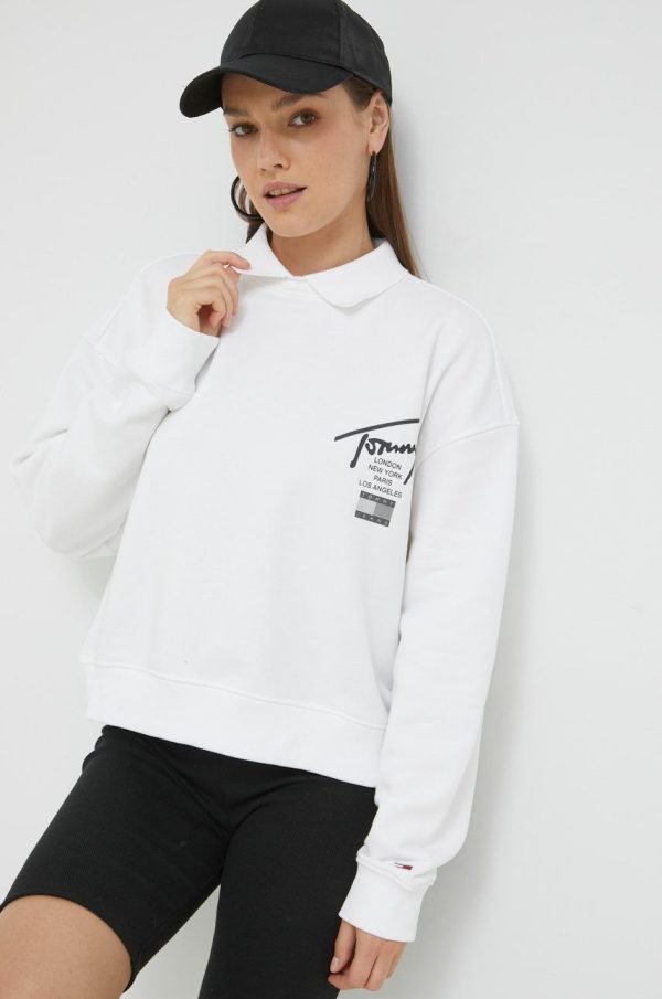 SS22-BLD1JD_00X_F1.jpg Tommy Jeans bluza femei, culoarea alb, cu imprimeu