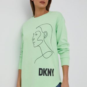 Dkny bluza femei, culoarea verde, cu imprimeu