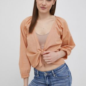 SS22-BUD09M_22X_F1.jpg Roxy bluza din amestec de in femei, culoarea portocaliu, neted