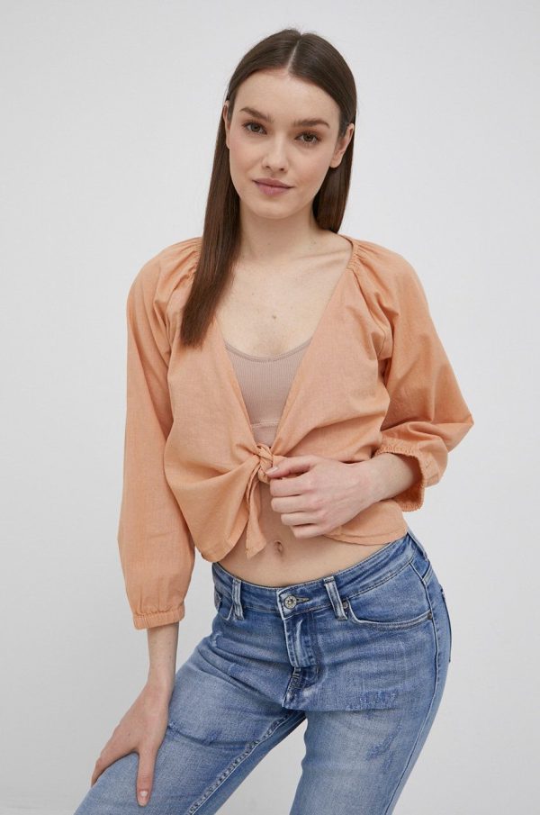 Roxy bluza din amestec de in femei, culoarea portocaliu, neted