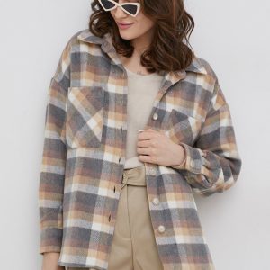 SS22-KDD01T_80X_F1.jpg Only camasa din lana femei, culoarea bej, cu guler clasic, relaxed