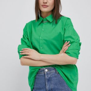 SS22-KDD02E_76X_F1.jpg Noisy May camasa din bumbac femei, culoarea verde, cu guler clasic, relaxed