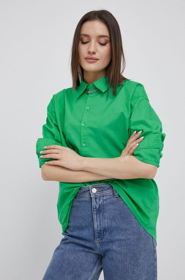 SS22-KDD02E_76X_F1.jpg Noisy May camasa din bumbac femei, culoarea verde, cu guler clasic, relaxed