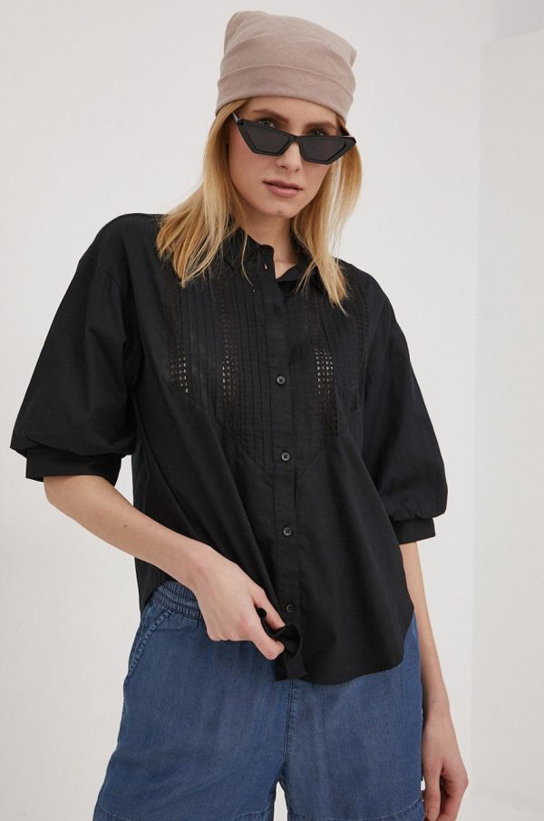 JDY camasa din bumbac femei, culoarea negru, cu guler clasic, relaxed
