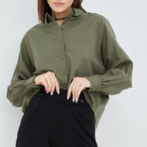 SS22-KDD05J_97X_F1.jpg Vila camasa din amestec de in femei, culoarea verde, cu guler clasic, relaxed