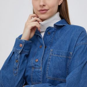 Pepe Jeans Bluză subtire de blugi Riley femei, material neted