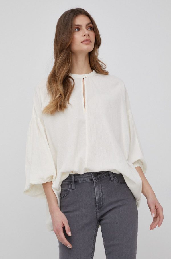 Lee bluza din bumbac femei, culoarea bej, neted