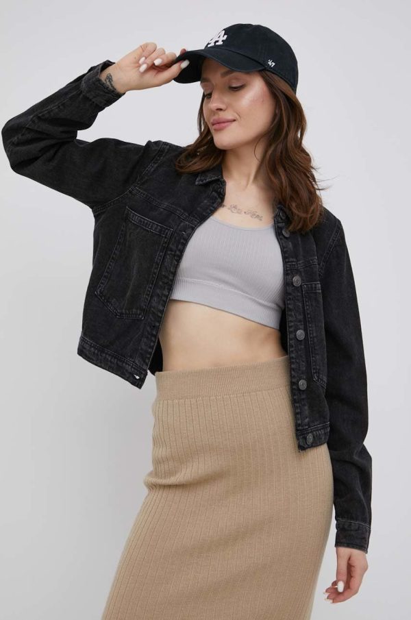 Noisy May geaca jeans femei, culoarea negru, de tranzitie